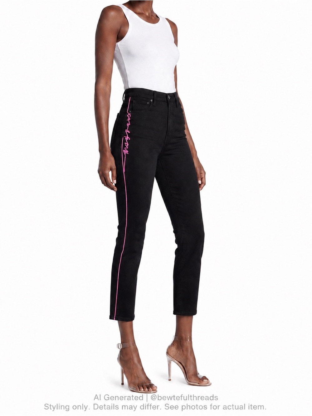 rag & bone NWT Size 26 Black Skinny Jeans Pink Logo Side Stripe High Rise